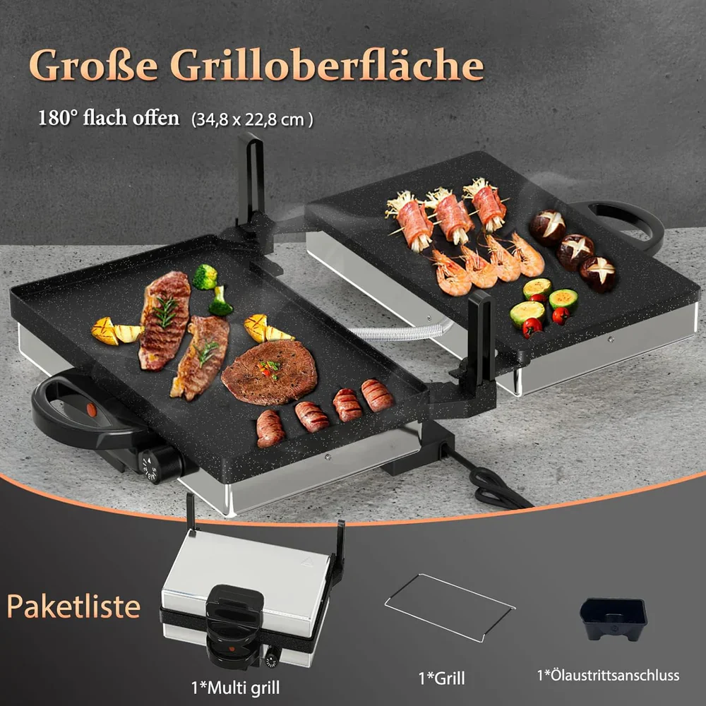 2000W Kontaktgrill: Multi-Grill & Brotmaschine, Edelstahl, Antihaft-Beschichtung Scheffler Kontaktgrill - Image 4