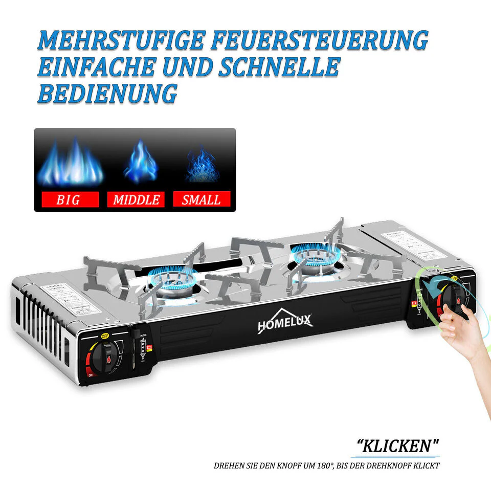 HOMELUX 2-flammiges Gaskochfeld mit / ohne 227g Gaskartusche – Ideal für den Outdoor-Bereich - Image 6
