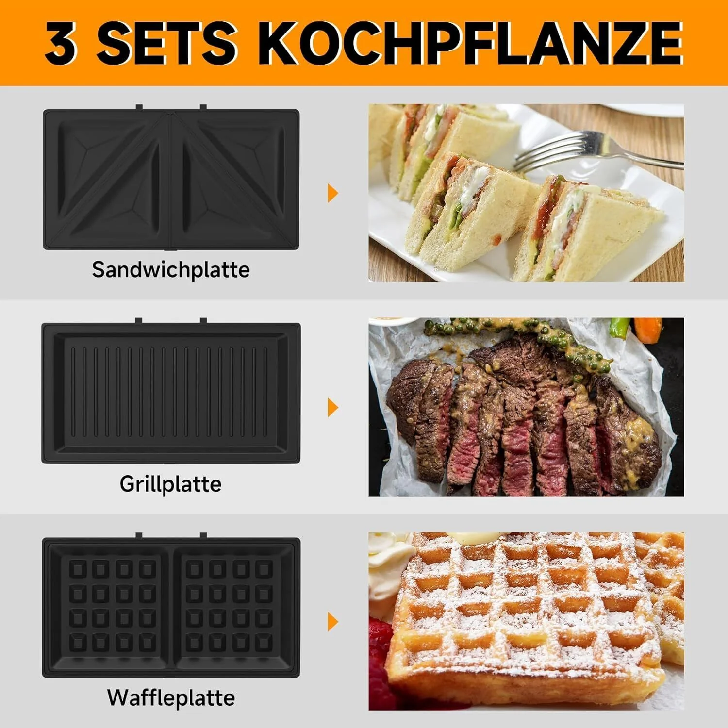3-in-1 Sandwichtoaster & Waffeleisen von HOMELUX Kontaktgrill & Paninipresse, Antihaftbeschichtung, Leicht zu Reinigen - Image 12