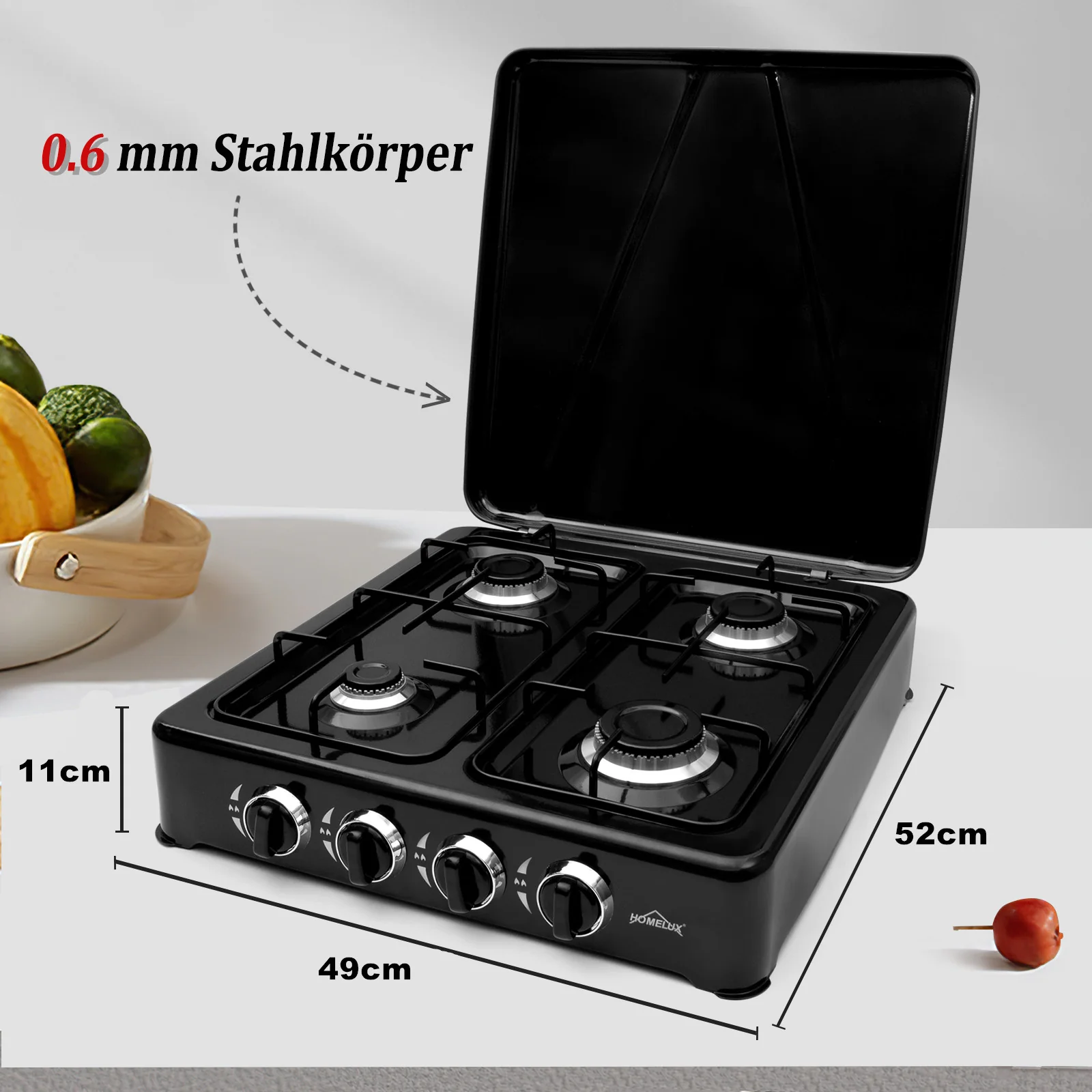 HOMELUX 6,2 KW Gaskocher,4 flammig Campingkocher Kochfeld Kocher mit Deckel Herd Gas Outdoor - Image 16