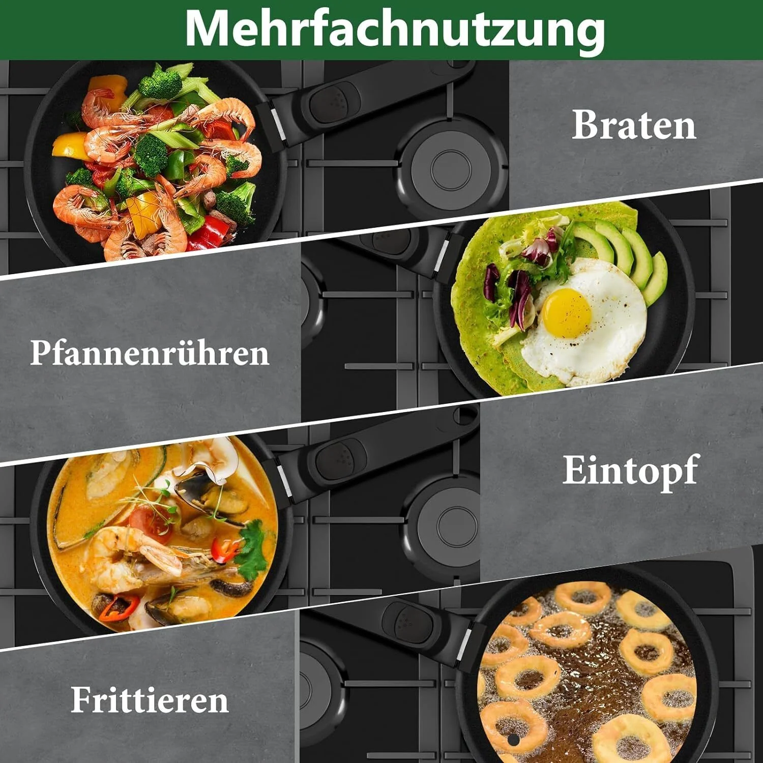 HOMELUX Pfannenset,Bratpfanne mit abnehmbarem Griff,Pfannen,Pfanne Induktion mit Antihaft-Beschichtung - Image 9